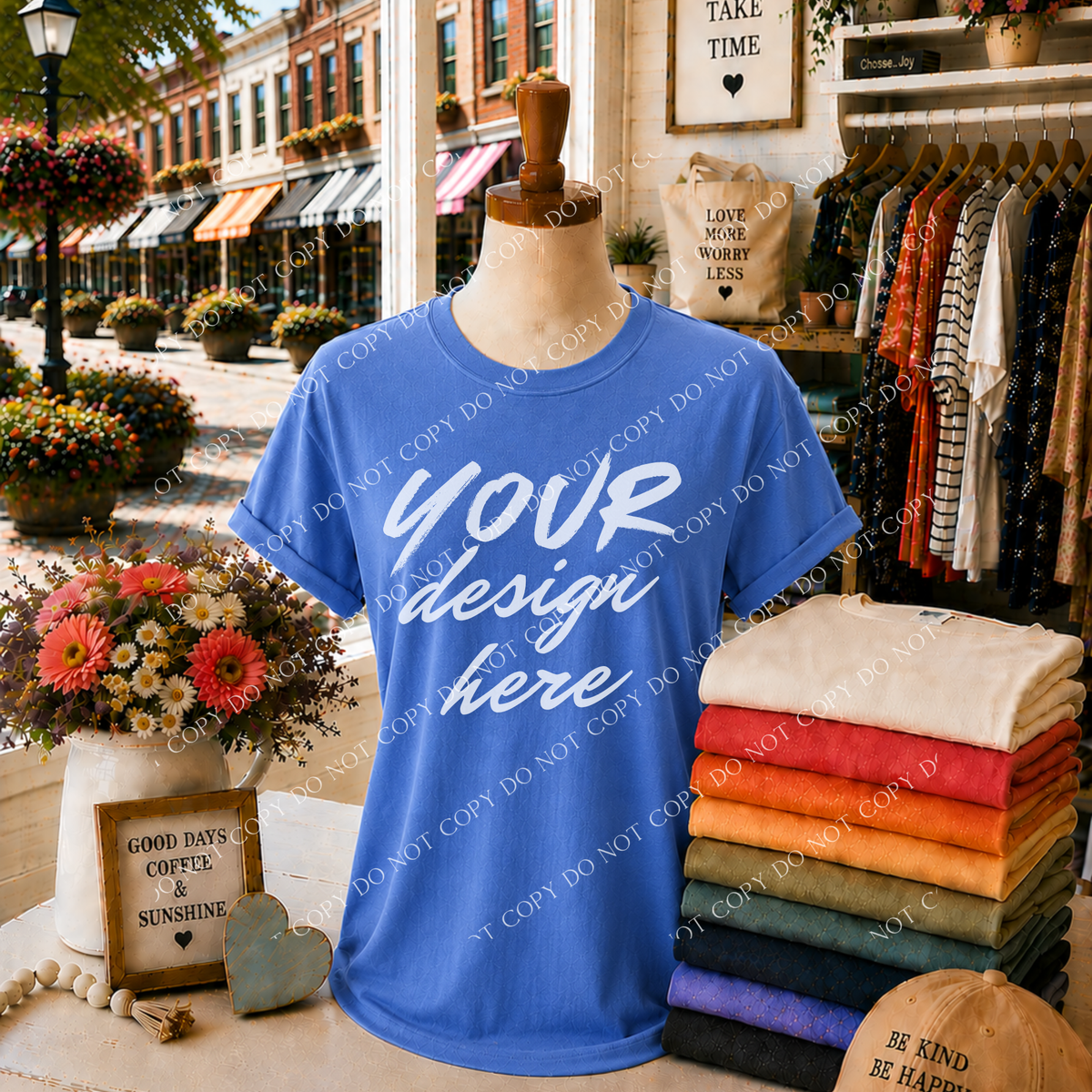 Blank Everyday Boutique Mockup, Comfort Colors 1717 Flo Blu