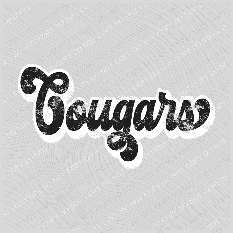 Cougars Vintage Black & White Retro Shadow Distressed Digital Download, PNG