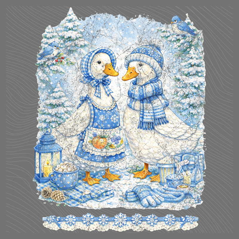 Winter Gingham Goose Distressed Digital Design, PNG
