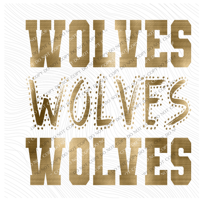 Wolves Varsity Polka Dot Texture Foil Gold Digital Design, PNG