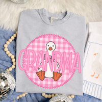 Grandma Goose Faux Embroidery Stitch Gingham Texture Circle Pink Digital Design, PNG