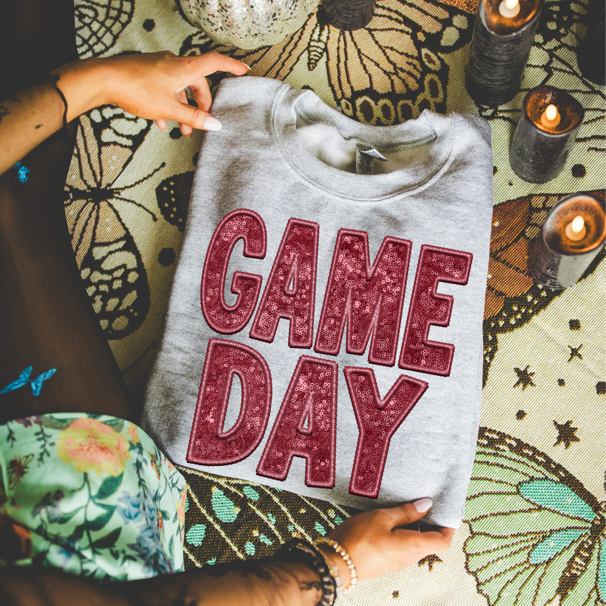 Game Day Faux Embroidery Sequin in Cardinal Red Digital Design, PNG