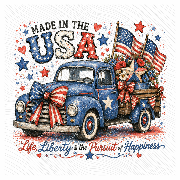 Made in the USA Vintage Truck Patriotic Digital Design, PNG