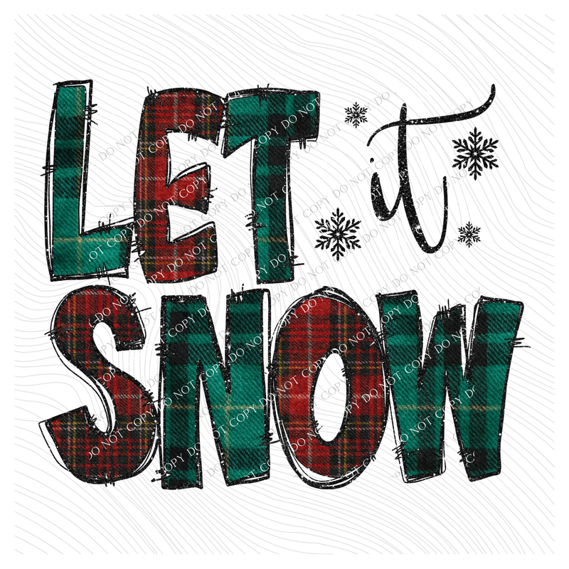 Let it Snow Glitter & Red & Green Plaid Digital Download, PNG