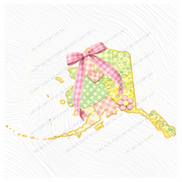 Alaska Spring Tones Quilted Faux State Patch with Bow Digital Design, PNG