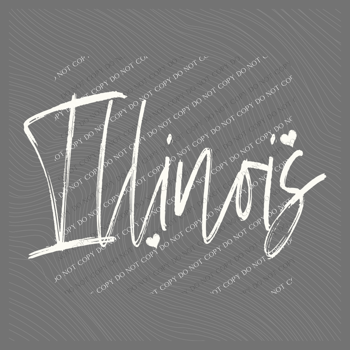 Illinois Sketched Script Hearts in Off-white Digital Design, PNG