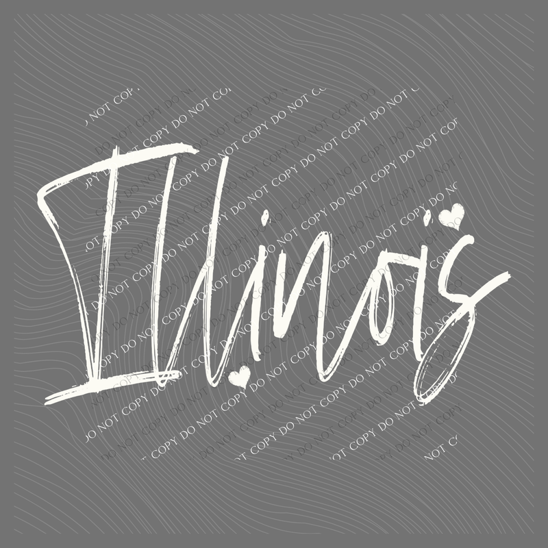 Illinois Sketched Script Hearts in Off-white Digital Design, PNG