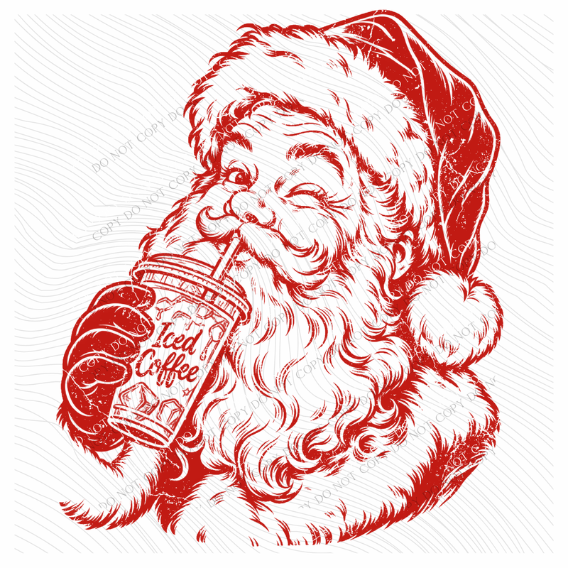 Iced Coffee Santa Digital Design, PNG