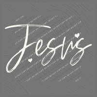 Jesus Sketched Script Hearts in Off-white Digital Design, PNG