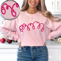 Christmas Lights Pink Chenille Style Outline Digital Download, PNG