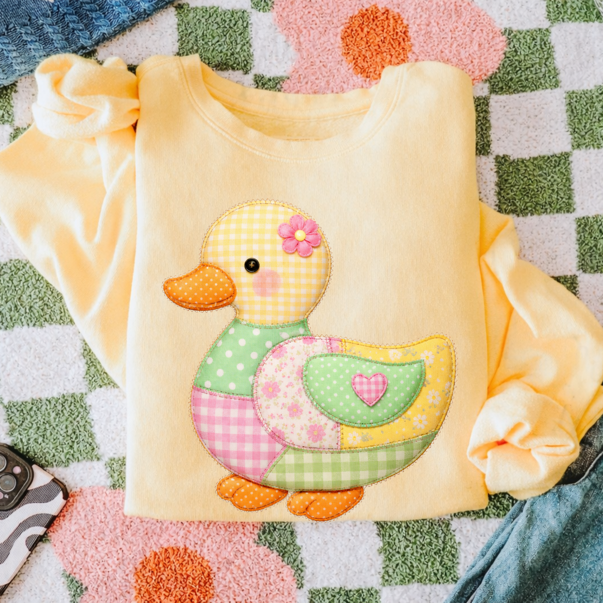 Duck Spring Tones Quilted Faux Patch Digital Design, PNG