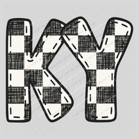 KY Kentucky Bubble Stitch Distressed Checkers Black White Digital Design, PNG