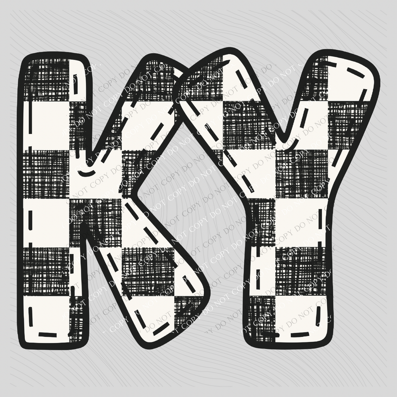 KY Kentucky Bubble Stitch Distressed Checkers Black White Digital Design, PNG
