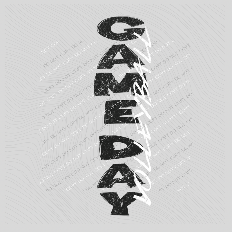 Game Day Volleyball Vertical Distressed in Black & White Digital Design, PNG