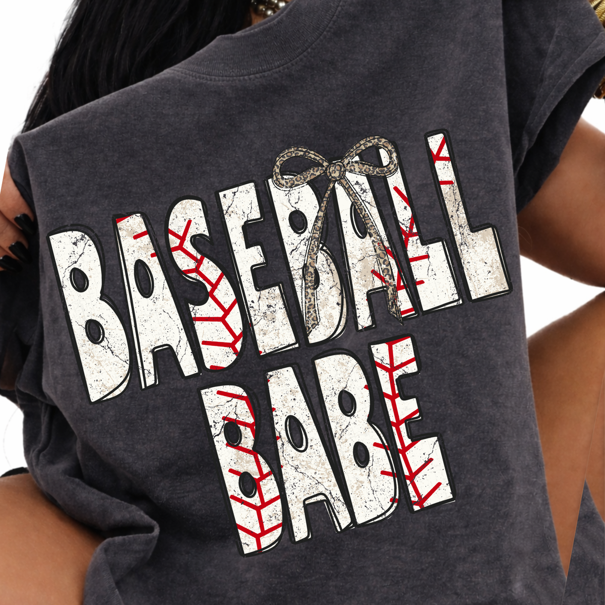 Baseball Babe Baseball Stitch Leopard Bow Doodle Distressed Digital Design, PNG