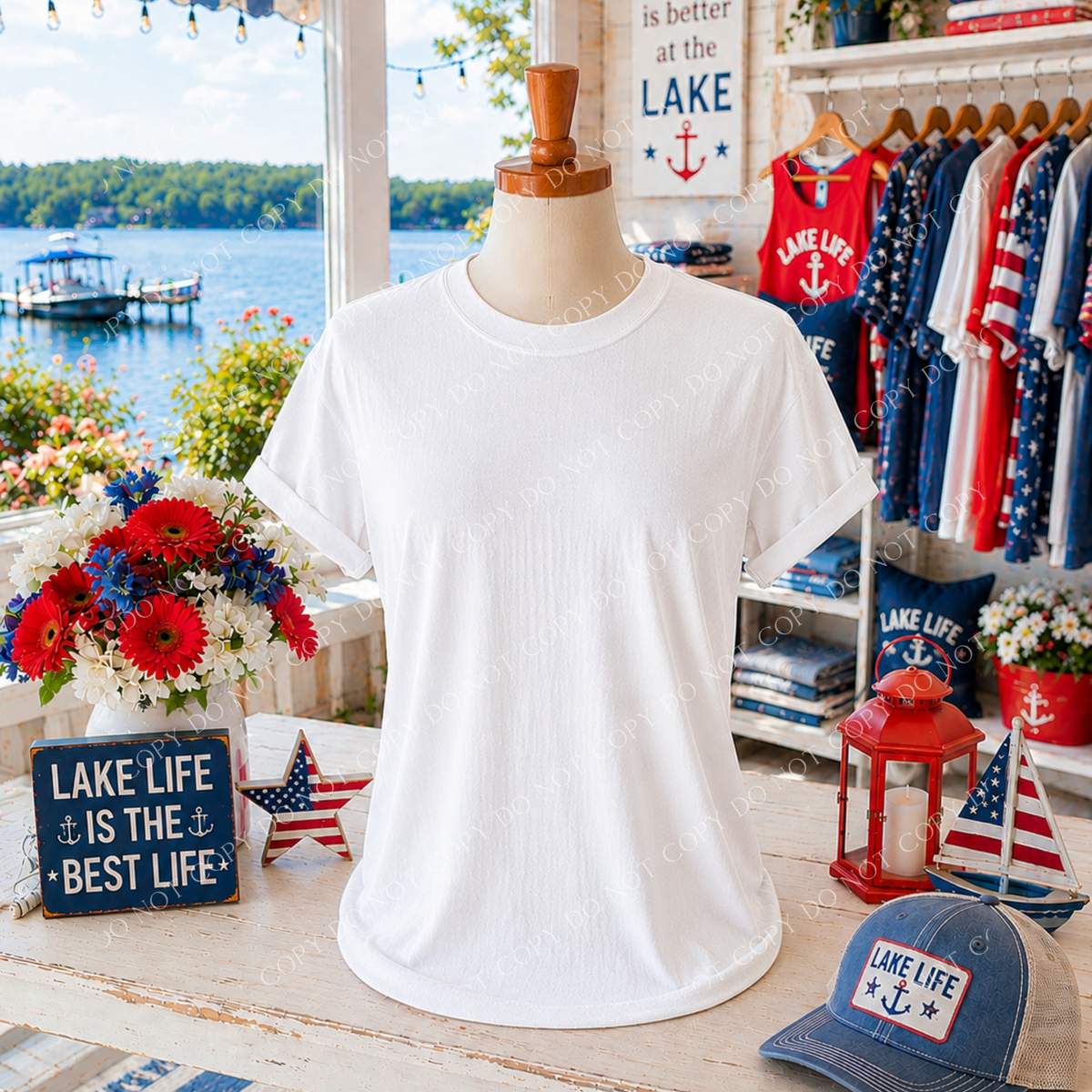 Patriotic Lake Side Blank Mockup, Comfort Colors White