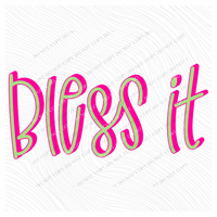Bless it 3D Sassy Script Bright Pink & Green Digital Design, PNG