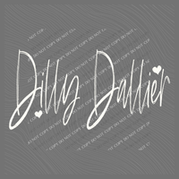 Dilly Dallier Sketched Script Hearts in Off-white Digital Design, PNG