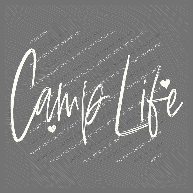 Camp Life Sketched Script Hearts in Off-white Digital Design, PNG