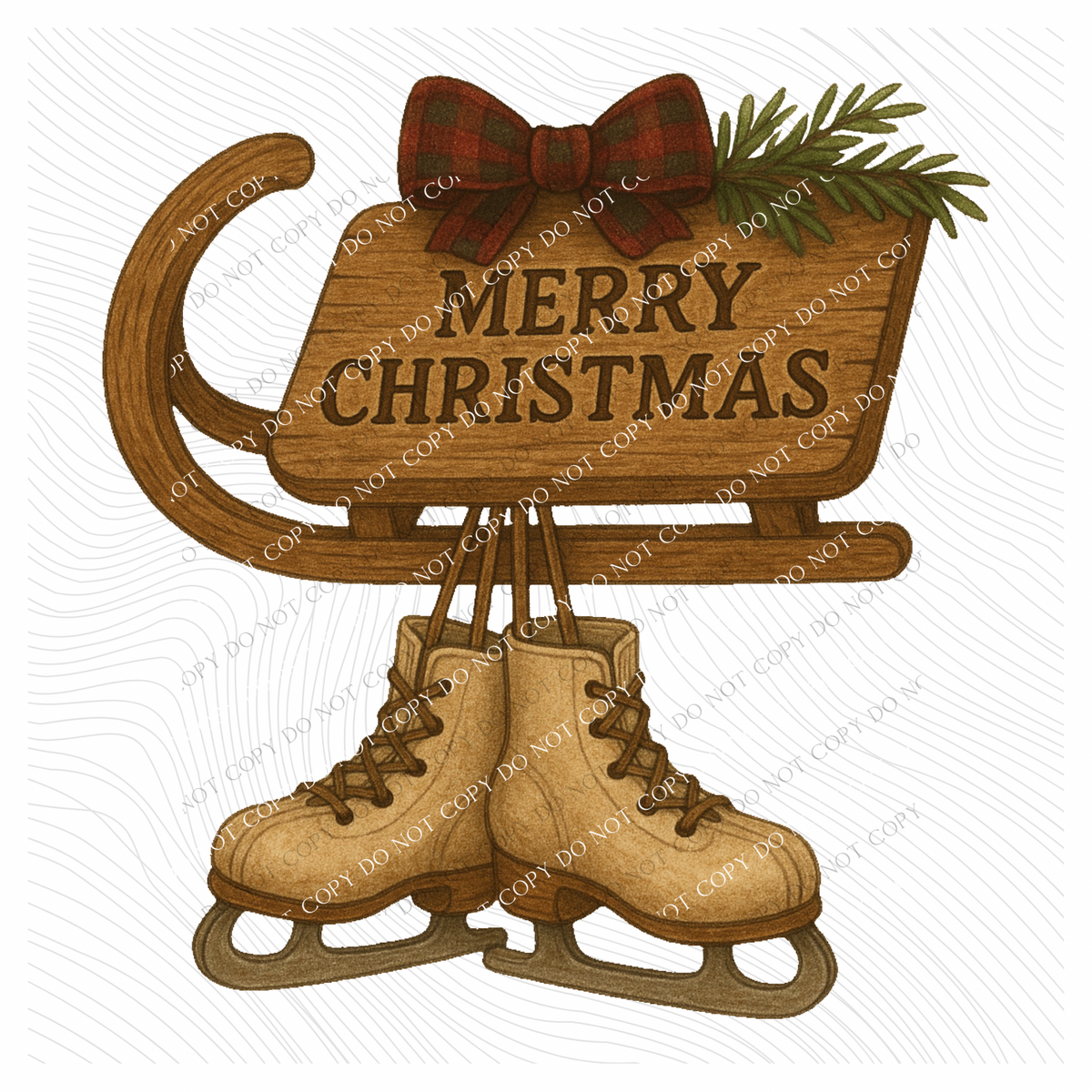 Merry Christmas Sled & Ice Skates Sketch Digital Download, PNG