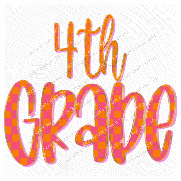 4th Grade Checkers, Dots & Foil in Orange and Pink Digital Design, PNG