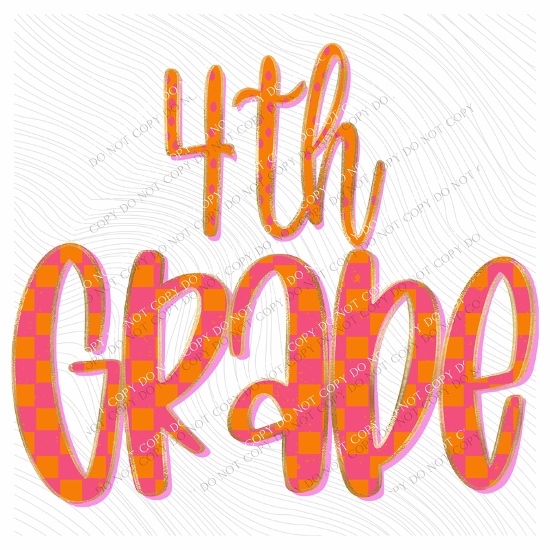 4th Grade Checkers, Dots & Foil in Orange and Pink Digital Design, PNG