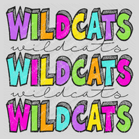 Wildcats Bubble Dot Stacked Script Distressed in Neons Digital Design, PNG