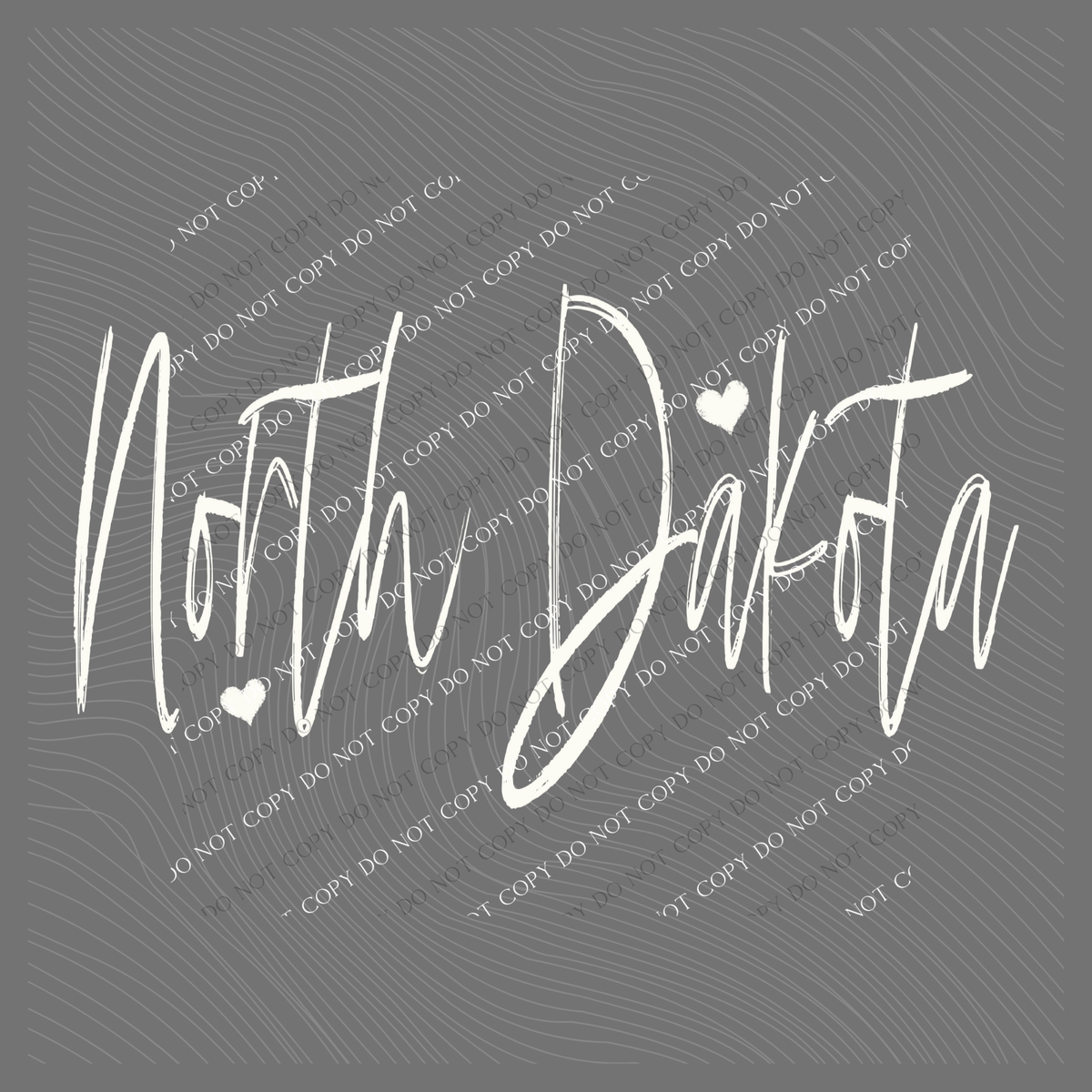 North Dakota Sketched Script Hearts in Off-white Digital Design, PNG