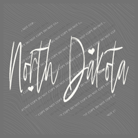North Dakota Sketched Script Hearts in Off-white Digital Design, PNG