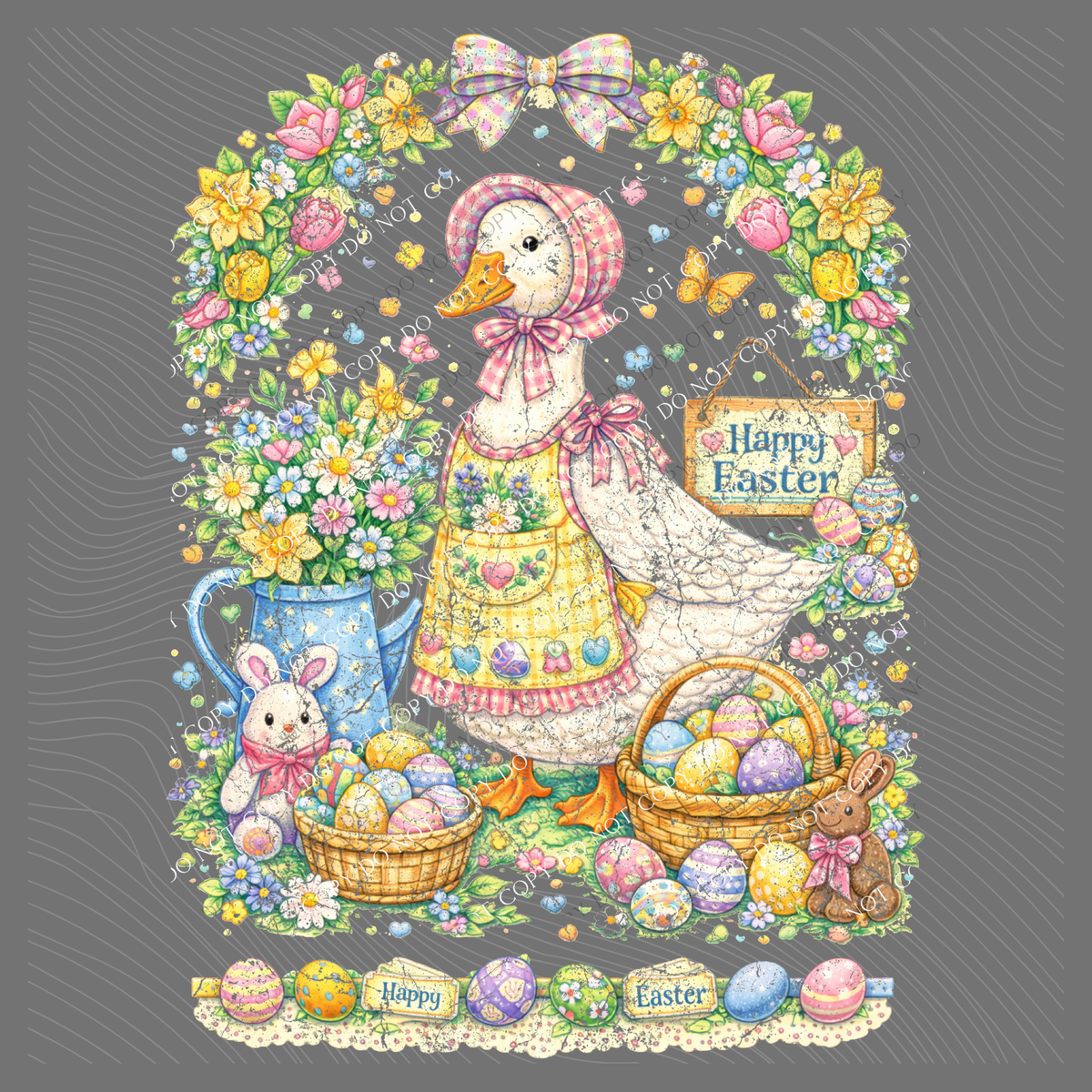 Easter Gingham Goose Distressed Digital Design, PNG