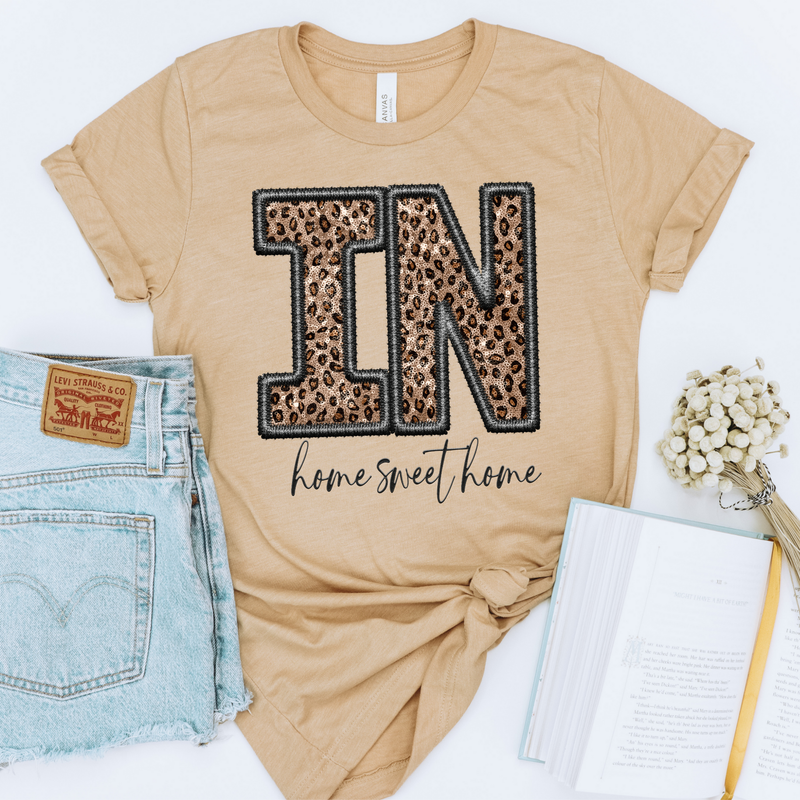 IN Indiana Embroidery Leopard Sequin with separate Home Sweet Home Script in Black,  Digital Design, PNG