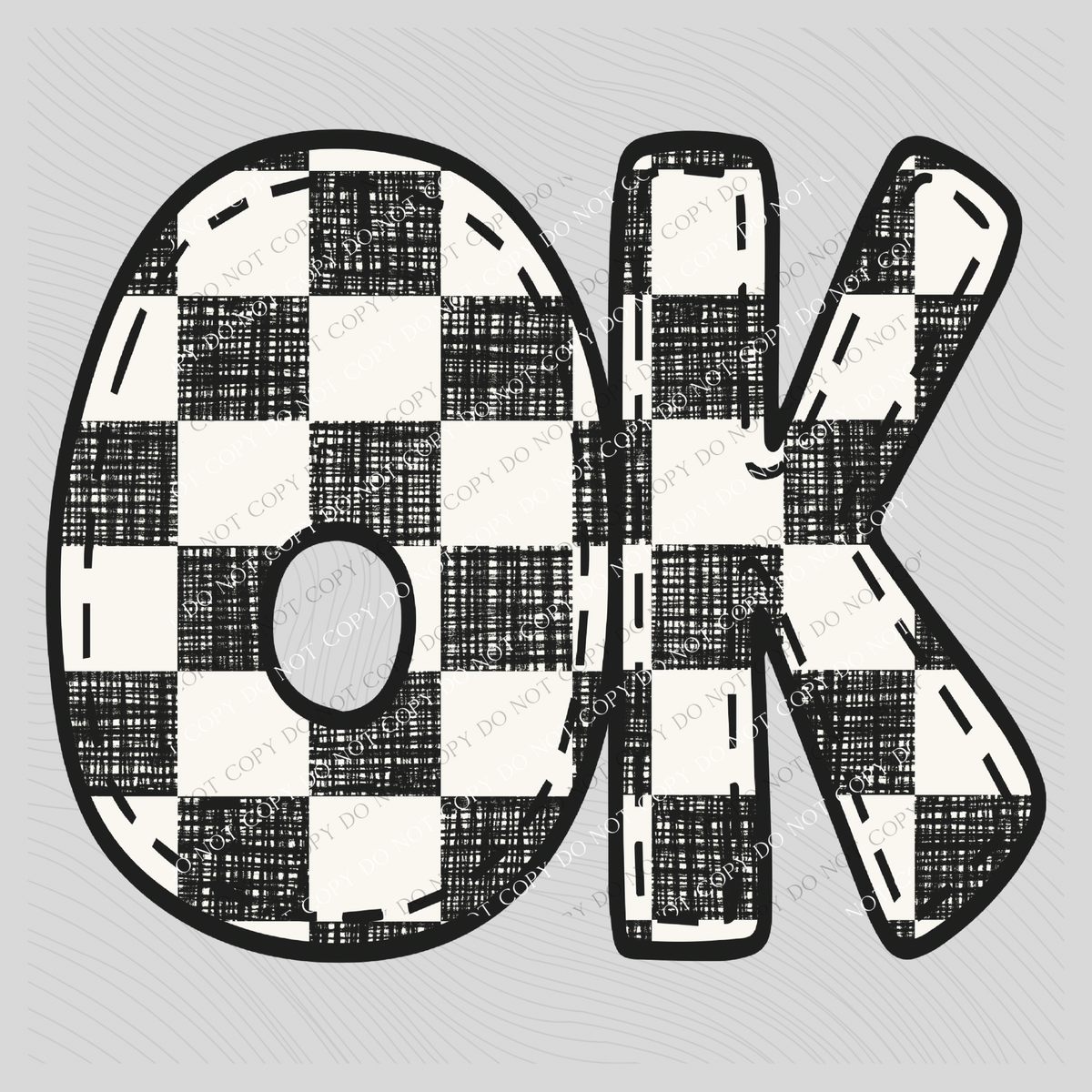 OK Oklahoma Bubble Stitch Distressed Checkers Black White Digital Design, PNG