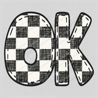OK Oklahoma Bubble Stitch Distressed Checkers Black White Digital Design, PNG
