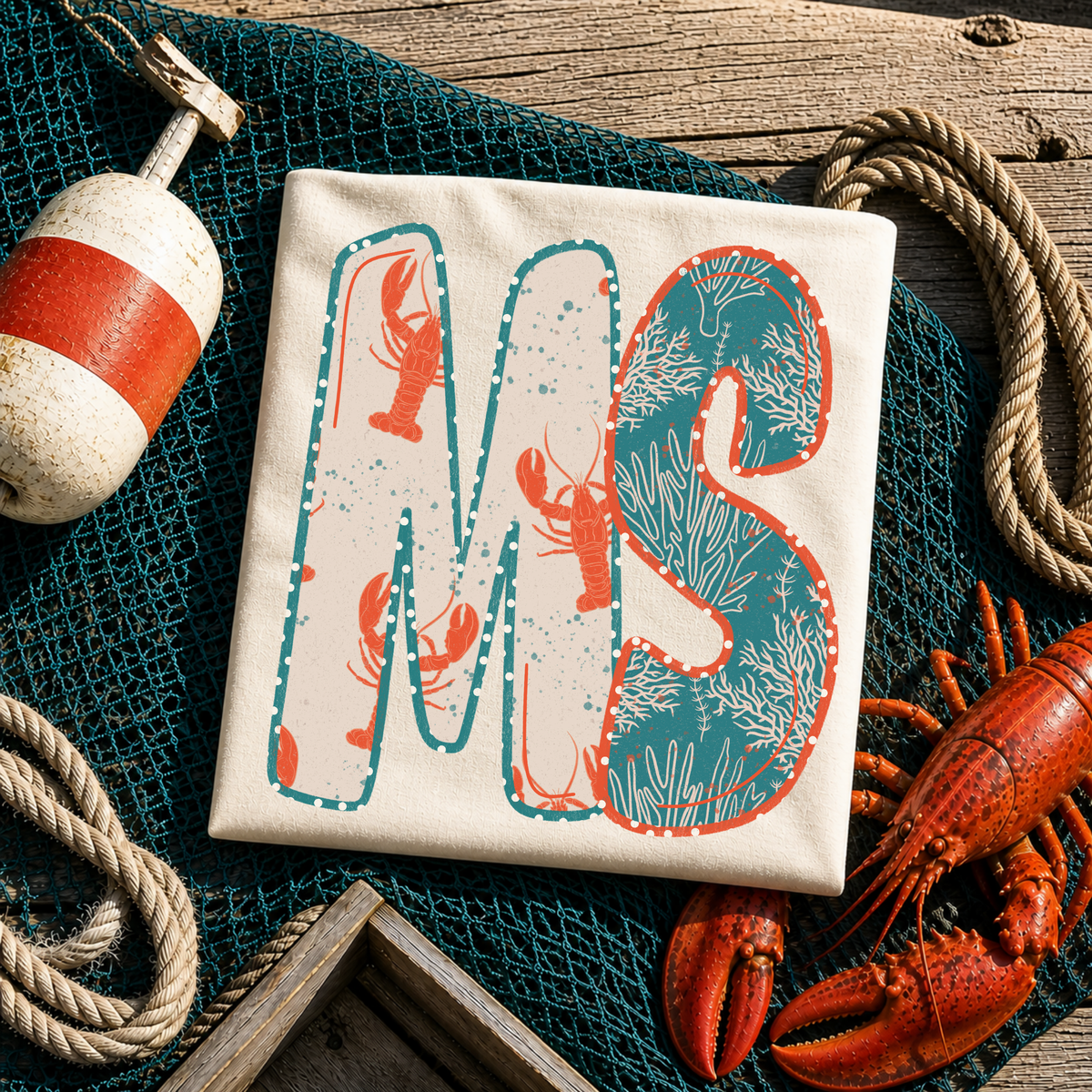MS Mississippi  Lobster Coral Reef Polka Dot Outline Digital Design, PNG