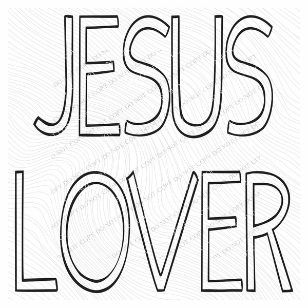 Jesus Lover Simple Outline in Black Digital Design, PNG