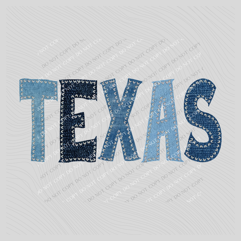Texas Denim Patch Stitched Digital Design, PNG