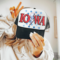 Iowa Glitter with Foil Stars & Gingham Stitched Bolt in Red, White & Blue Patriotic Digital Design, PNG