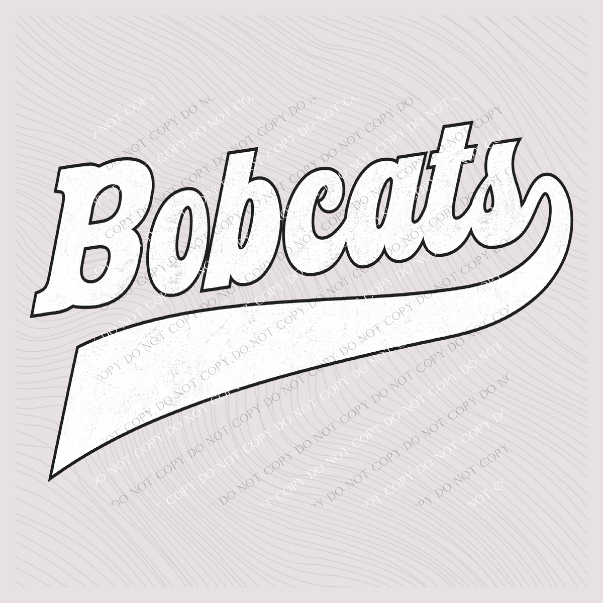 Bobcats Aged Old School Digital Design in White with Black Outline, PNG