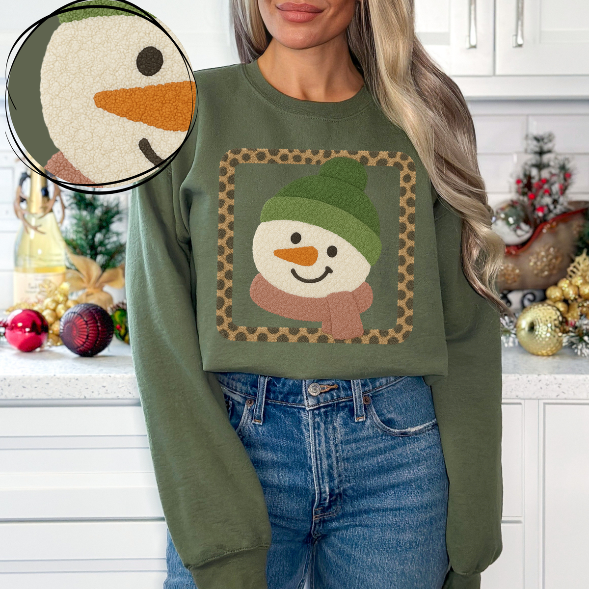 Snowman 3D Leopard Square Chenille Patch Style Digital Download, PNG