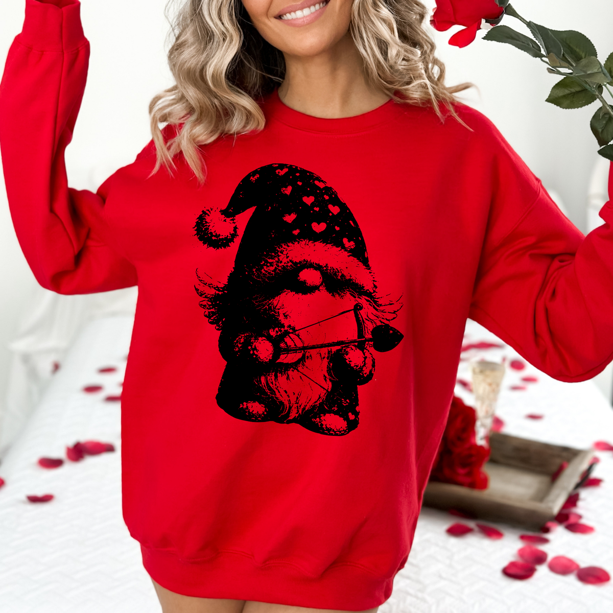 Valentine’s Heart Gnome Black Outline Digital Design, PNG