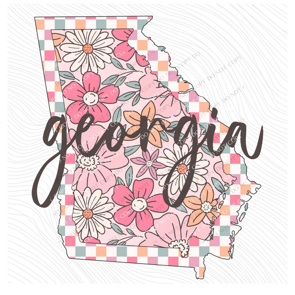 Georgia Checkered Floral in Summery Colors Digital Design, PNG