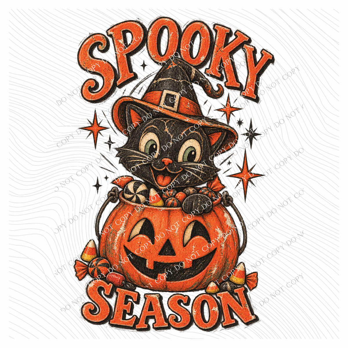 Spooky Season Cute Cat in Pumpkin Bucket Vintage Sketch Digital Design, PNG