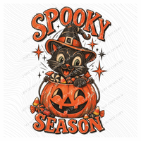 Spooky Season Cute Cat in Pumpkin Bucket Vintage Sketch Digital Design, PNG