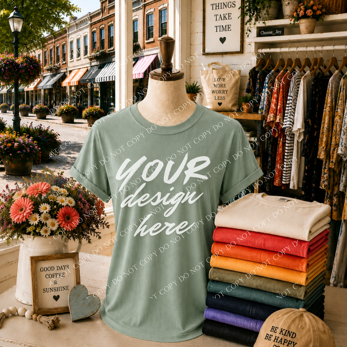 Blank Everyday Boutique Mockup, Comfort Colors 1717 Light Green