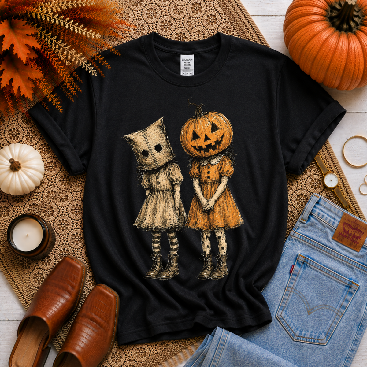 Creepy Halloween Girls Sketch Digital Design, PNG