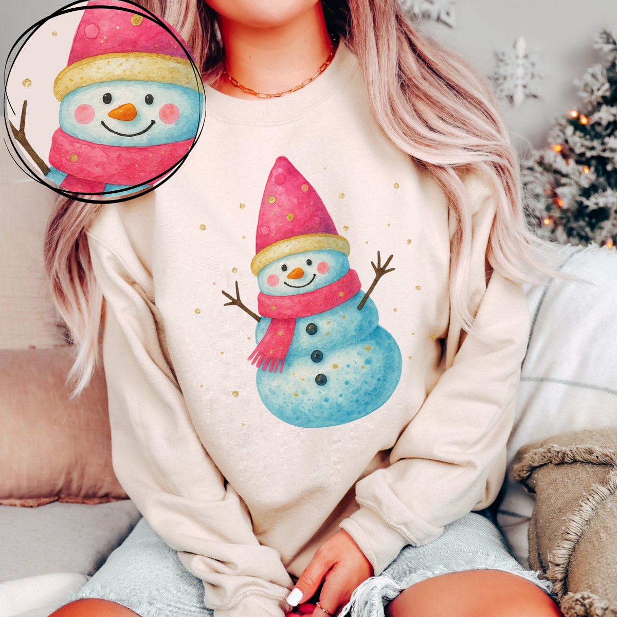 Snowman Watercolor & Gold Speckle Digital Download, PNG