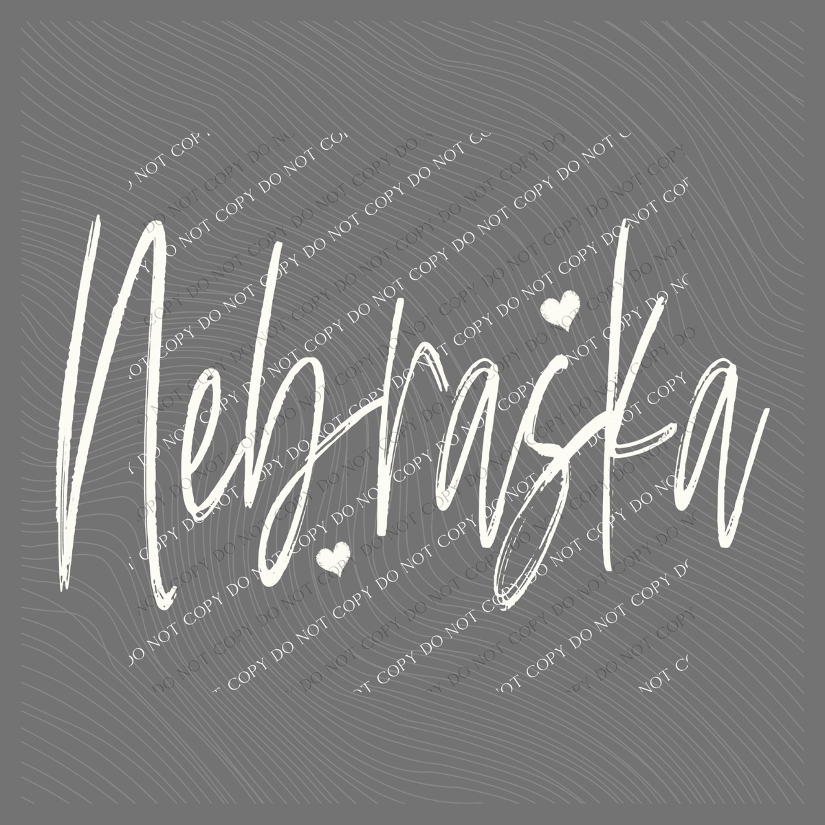 Nebraska Sketched Script Hearts in Off-white Digital Design, PNG