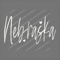 Nebraska Sketched Script Hearts in Off-white Digital Design, PNG