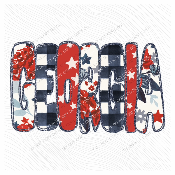 Georgia Glitter, Floral, Gingham & Stars Patriotic Digital Design, PNG