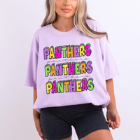 Panthers Bubble Dot Stacked Script Distressed in Neons Digital Design, PNG